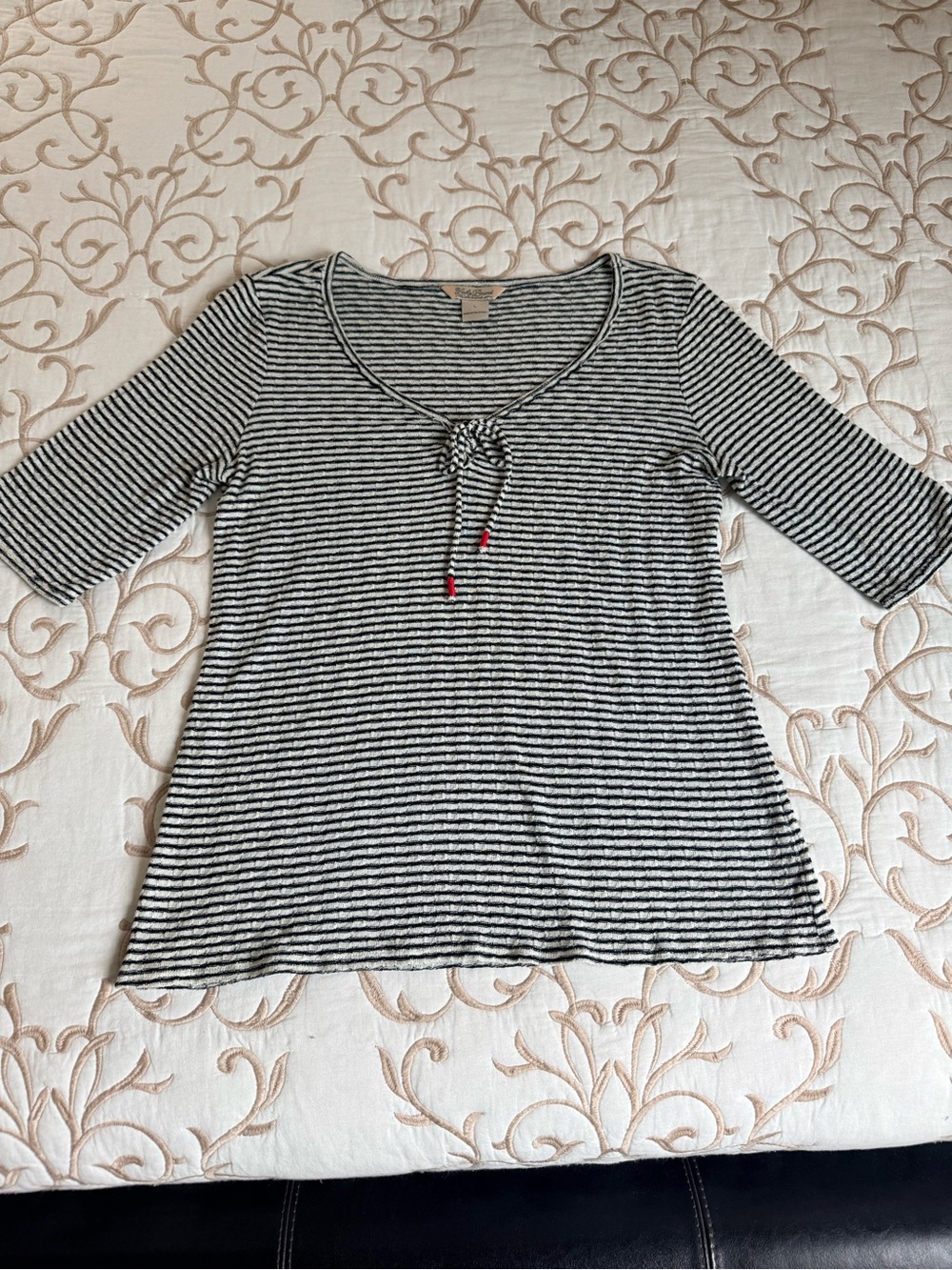 Lucky Brand Black & White Striped Scoop Tie-Front Tunic